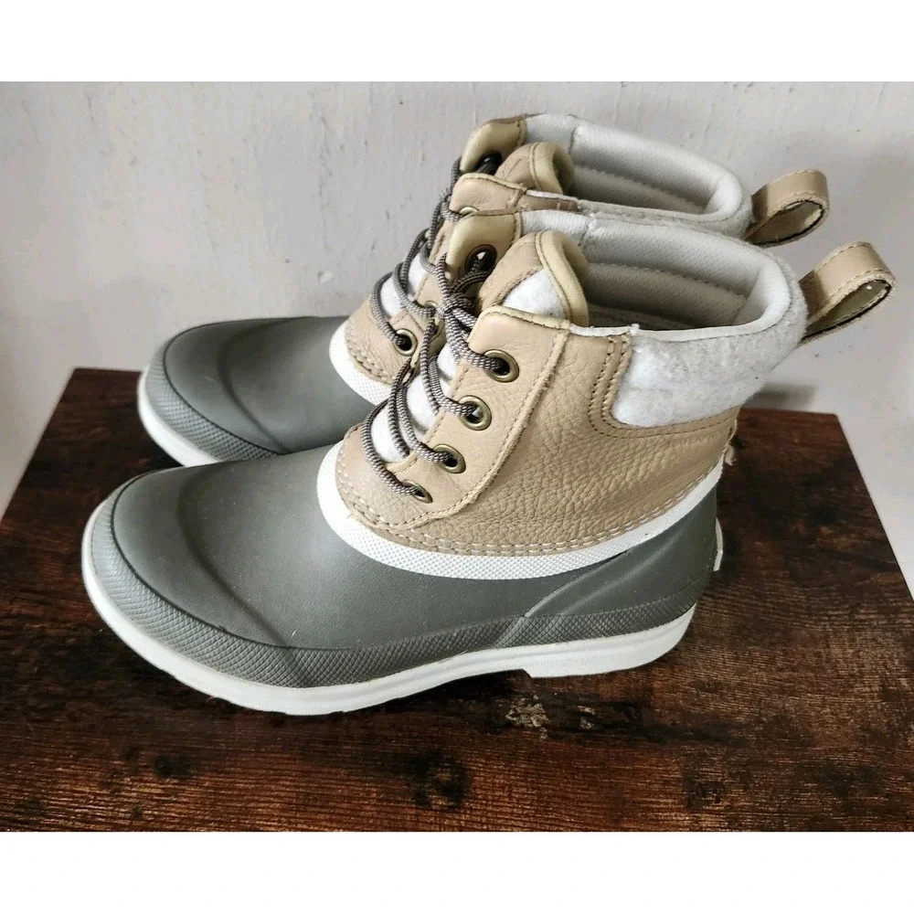 Muck Boots Originals Duck Lace Womens Sz 5 Waterproof Taupe/Walnut Rubber Rain
